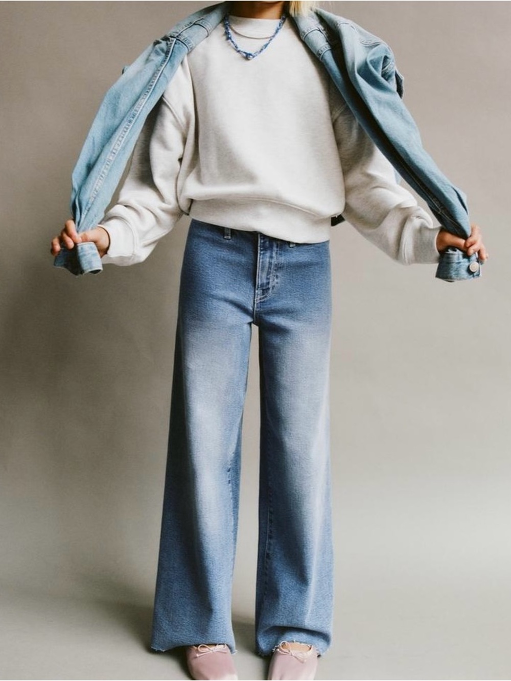 Zara Light Blue Wide-Leg High-Rise Marine Jeans